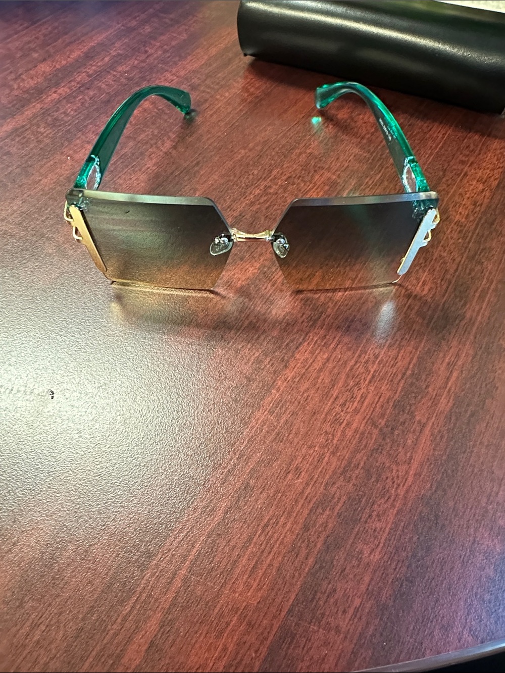 Source Unknown Teal and Gold Rimless Gradient Sunglasses